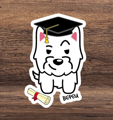 Graduation Westie Vinyl Sticker