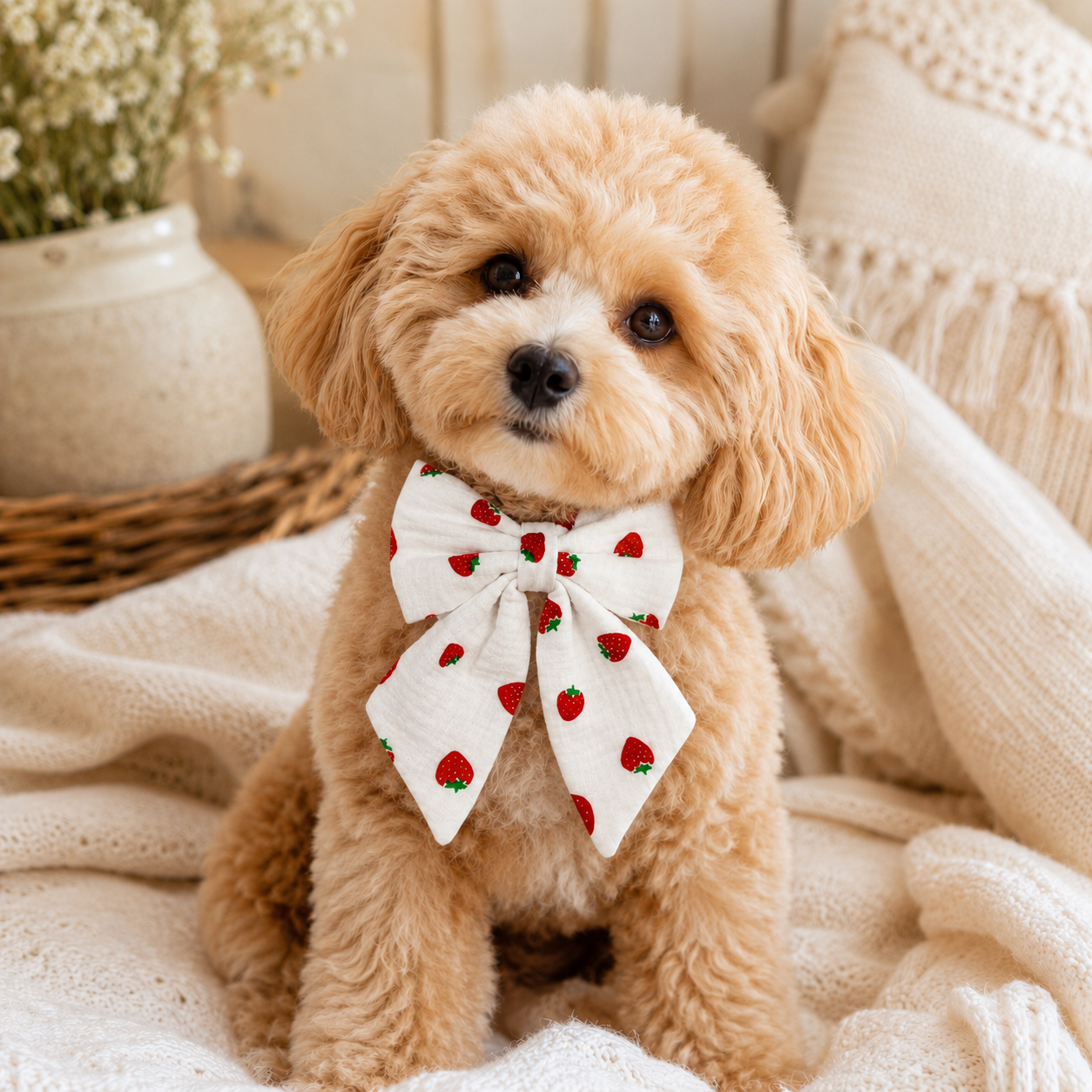 Berry Belle Strawberry Gauze Sweetheart Pet Bow