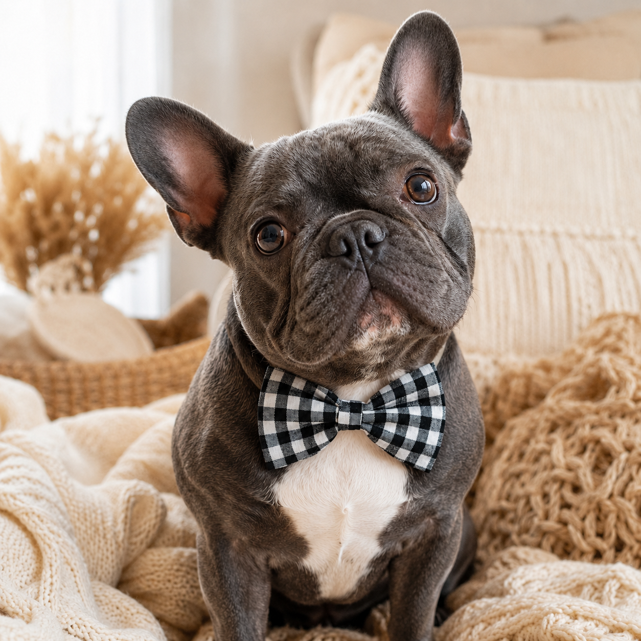 Beau Black & White Check Pet Bow Tie