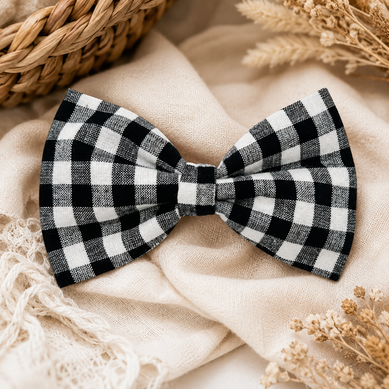 Beau Black & White Check Pet Bow Tie