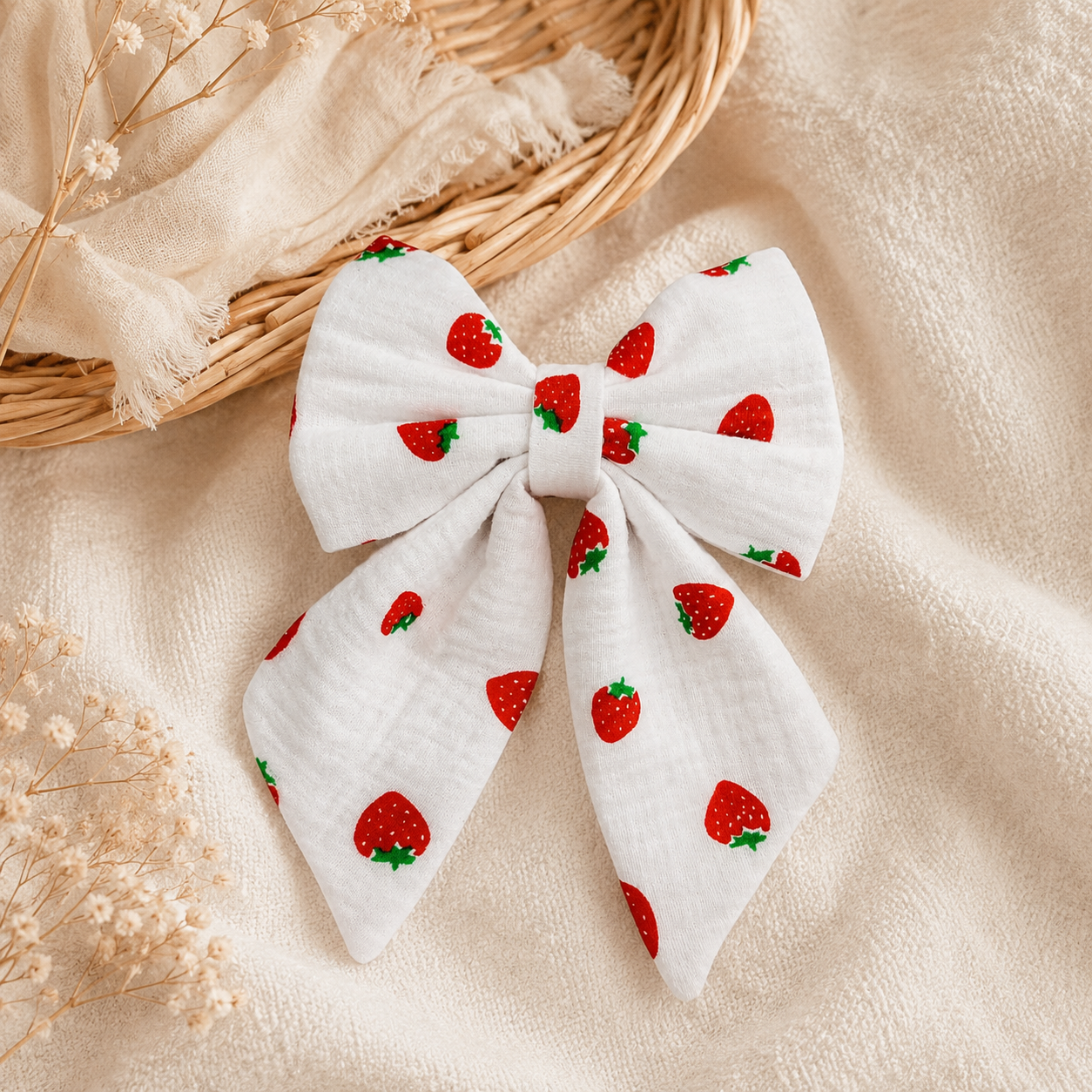 Berry Belle Strawberry Gauze Sweetheart Pet Bow